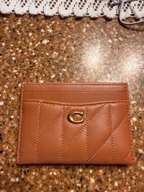 Coach Quilted Leather Card Case in Cognac